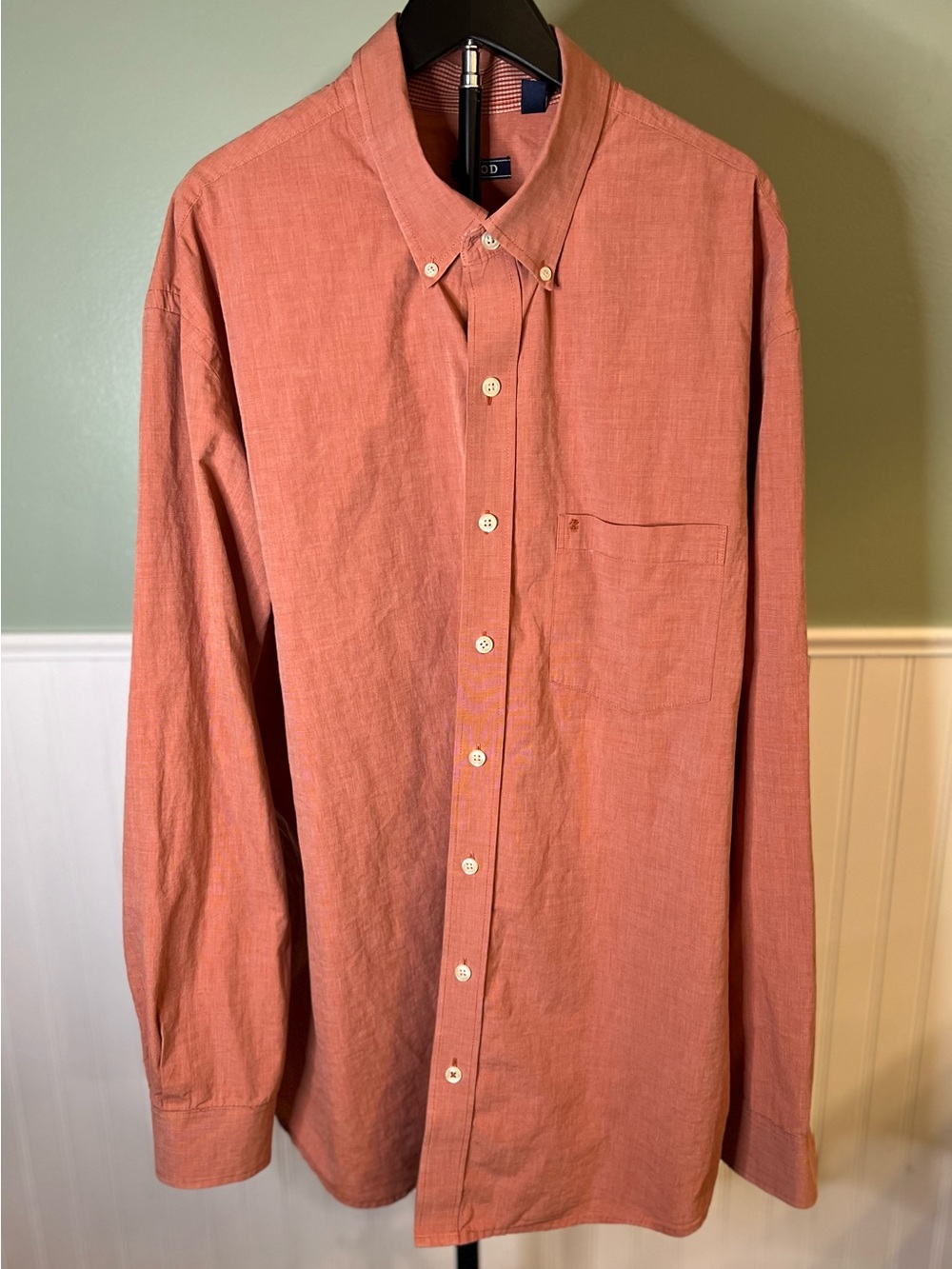 Izod Men's Coral Button-Down Linen Blend Shirt. Size 2XLT